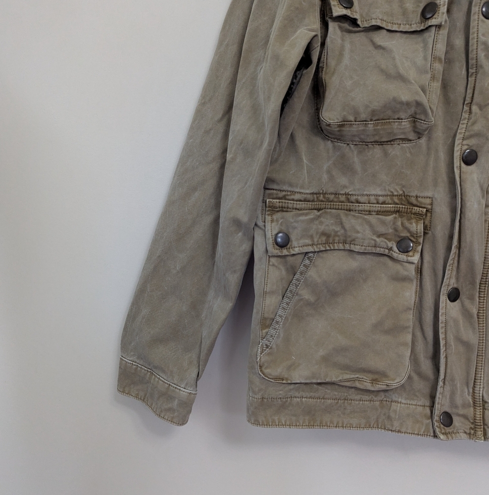 Lucky Brand Distressed Canvas Utility Cargo Jacket Ranch Rugged - Picture 3 of 12